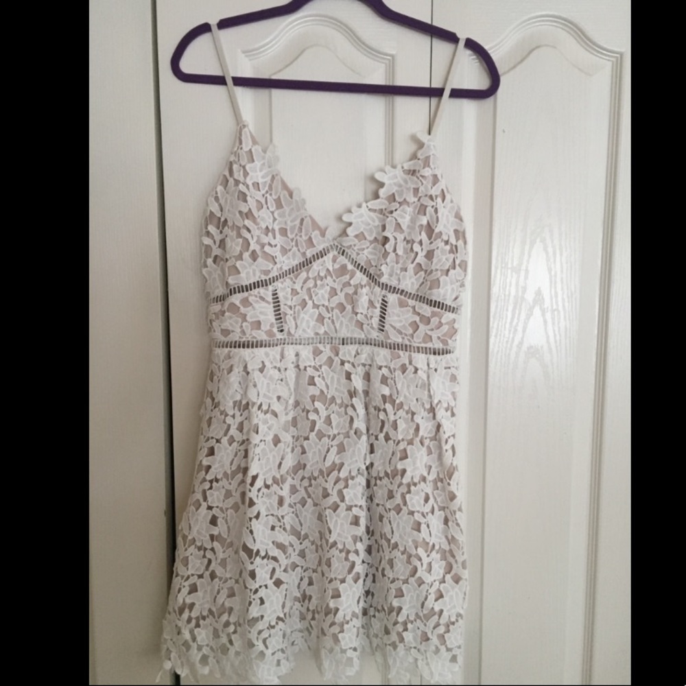 Tobi white lace spaghetti strap dress